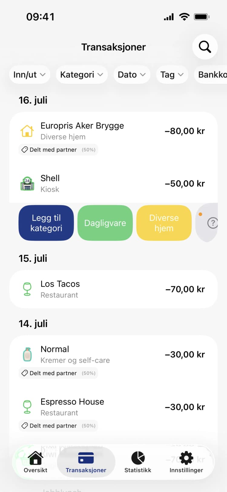 Penge: Alle transaksjoner på ett sted