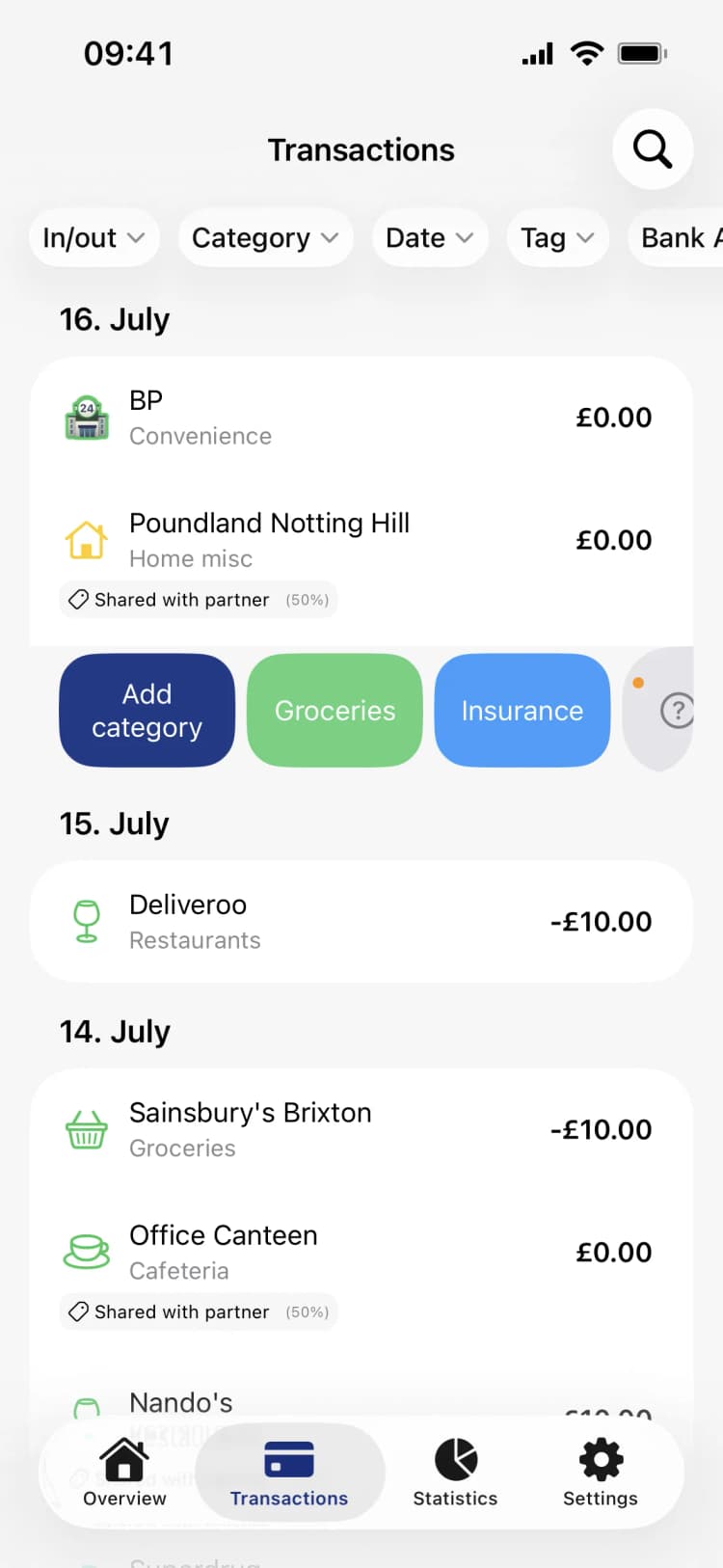 Penge: All transactions in one place